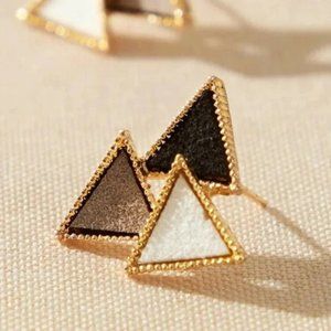 Triangle Tri Color Gold Stud Earrings